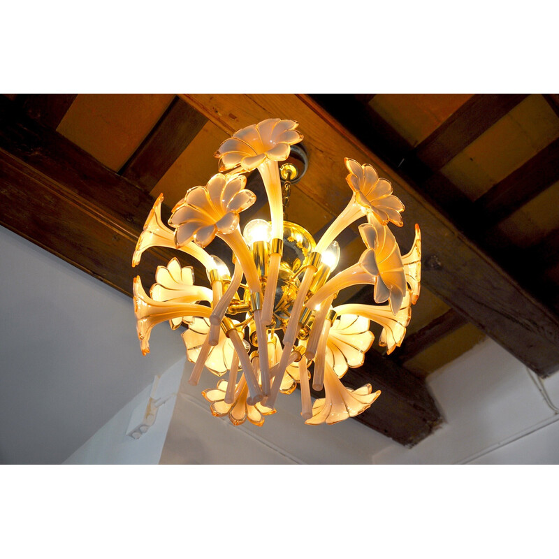 Vintage fleur de lys chandelier in Murano glass, Italy 1970