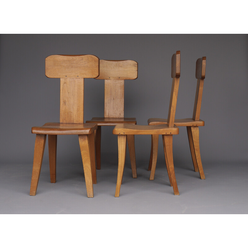 Vintage Brutalist elm wood dining chairs, 1970s