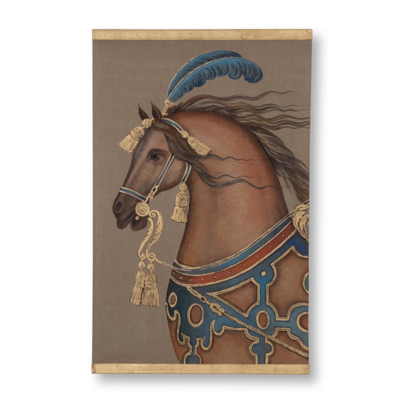 ik ontbijt omzeilen spel Vintage linnen schilderij van een paard