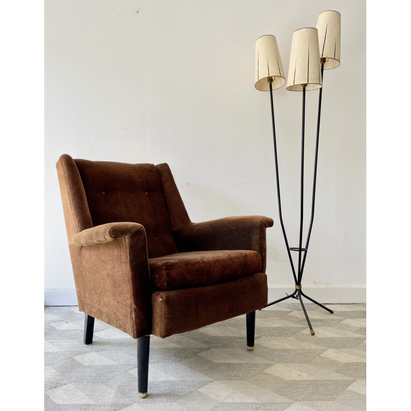Mid century fauteuil met bruine bekleding, 1950-1960
