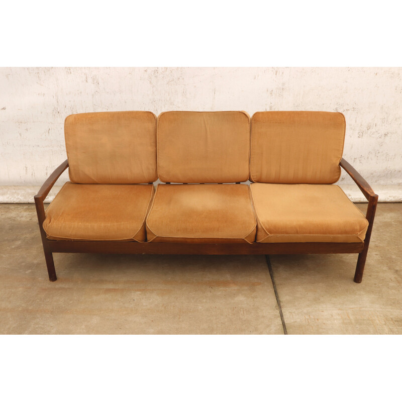 Tecido vintage e sofá de madeira de faia, década de 1980