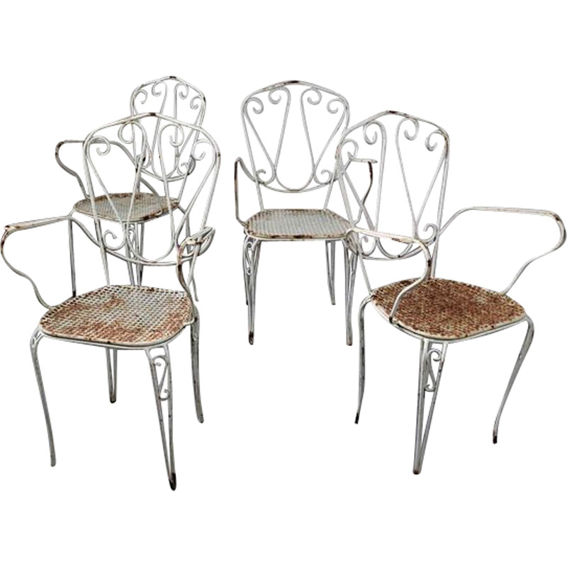 Set di 4 sedie da giardino vintage in ferro invecchiato