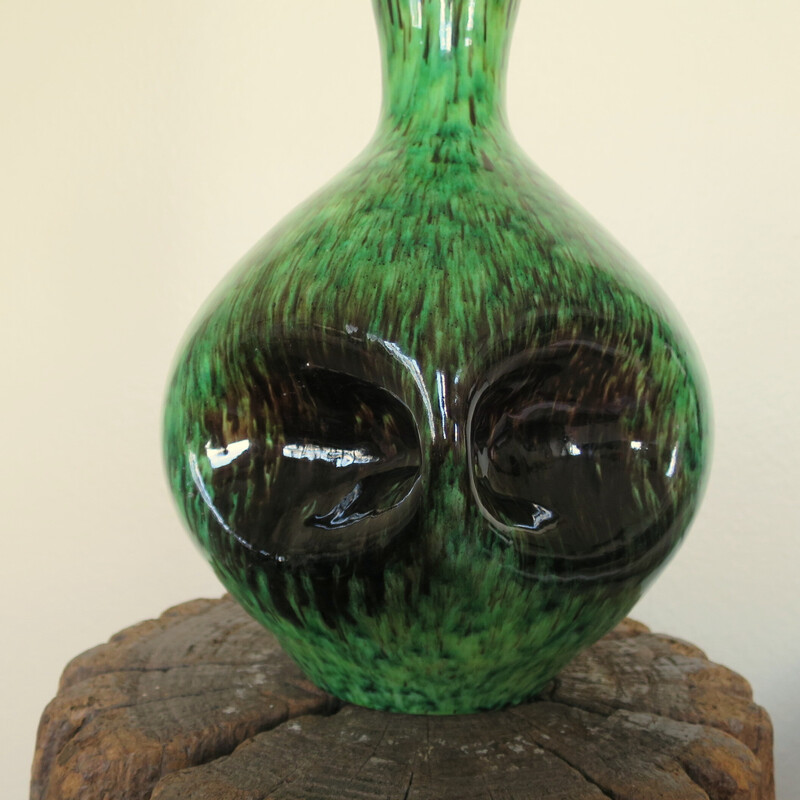 Vase vintage en céramique d'Accolay vert et marron, 1950