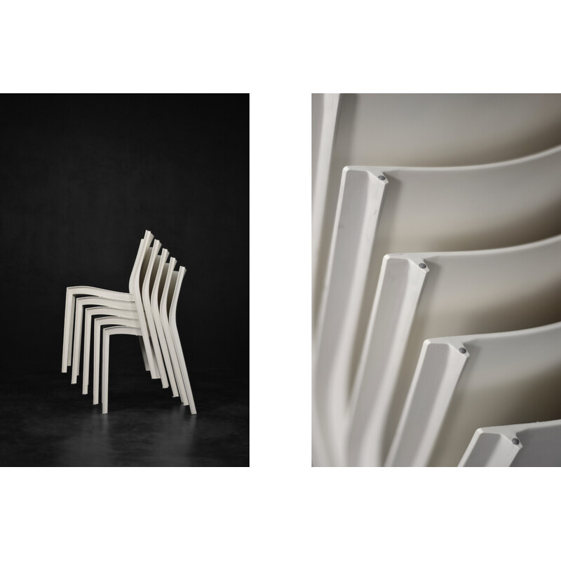 Ensemble de 5 chaises françaises vintage Slick Slick en plastique blanc par  Philippe Starck pour Xo