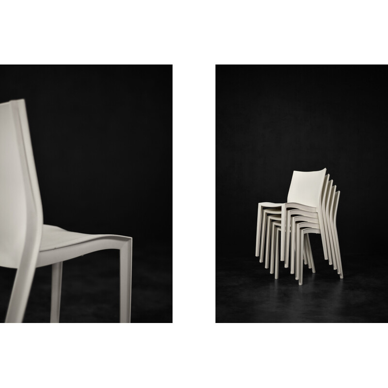 Conjunto de 5 cadeiras vintage francesas de plástico branco Slick Slick de  Philippe Starck para a