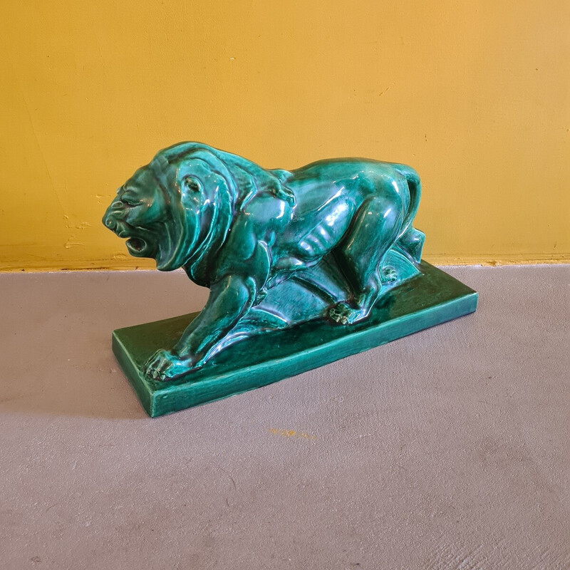 Statue de Lion Art Déco vintage par Le Jan Saint Etienne, 1920-1930