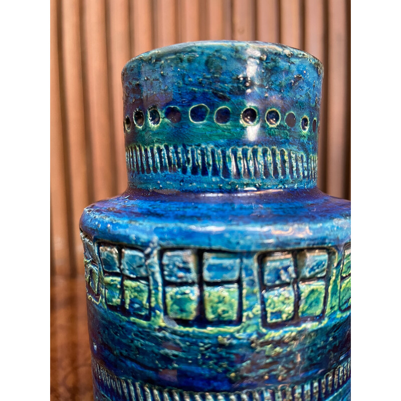 Vase vintage en céramique émaillée 'Rimini Blu' par Aldo Londi pour Bitossi,  Italie 1950
