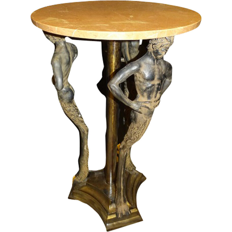 Table d'appoint vintage en bronze et marbre