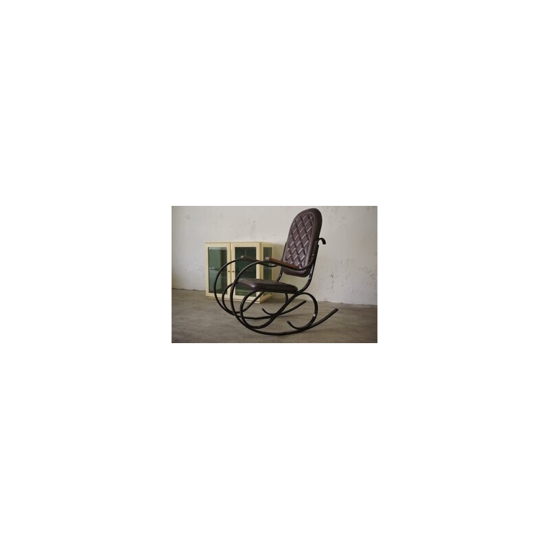 Cadeira de baloiço vintage em ferro lacado e madeira de teca, Itália 1950