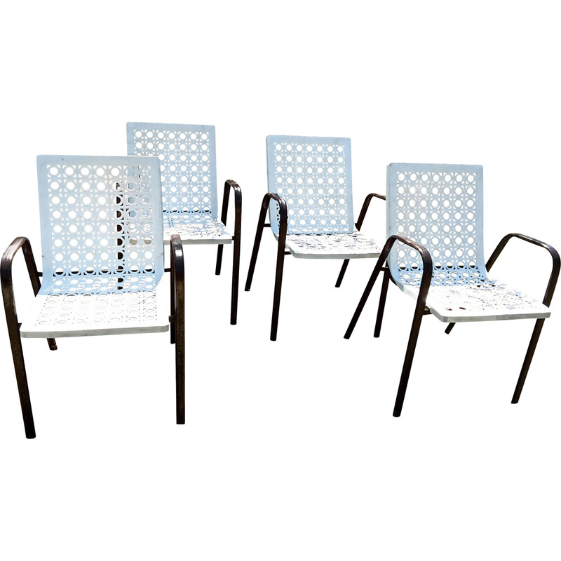 Set di 4 sedie vintage in plastica bianca con struttura in metallo