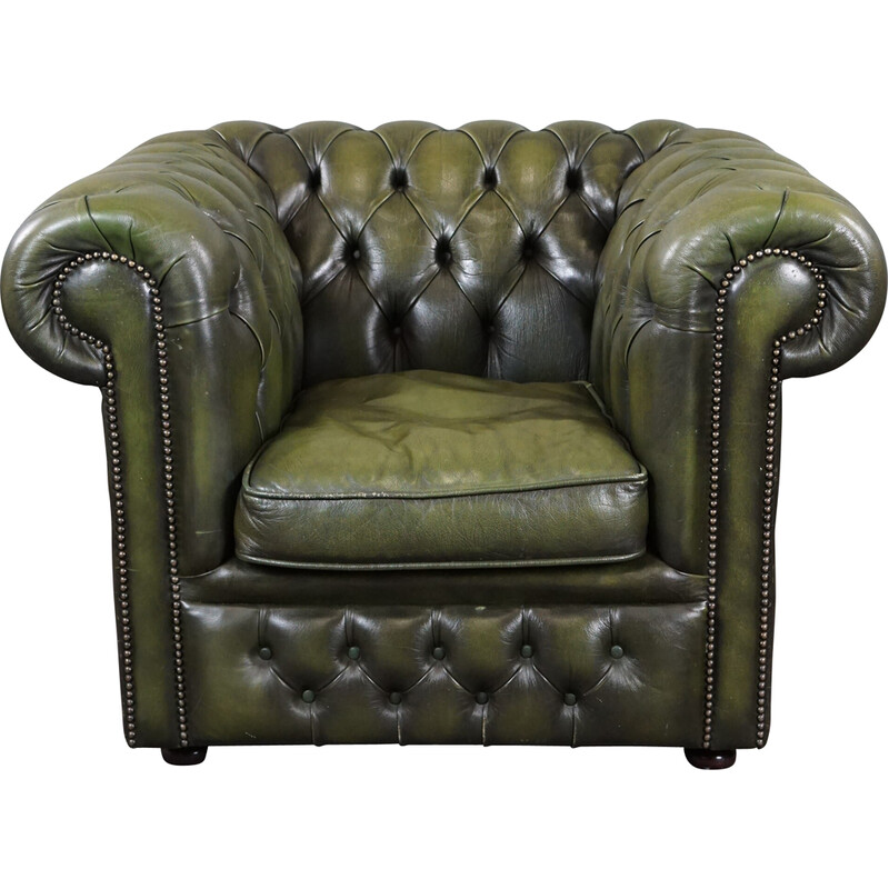 Chesterfield-Sessel aus grünem Leder