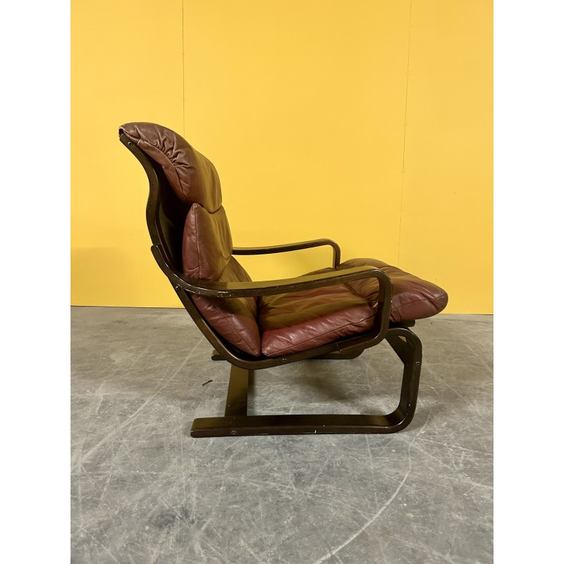 Danish vintage bentwood armchair with leather cushions, 1970s