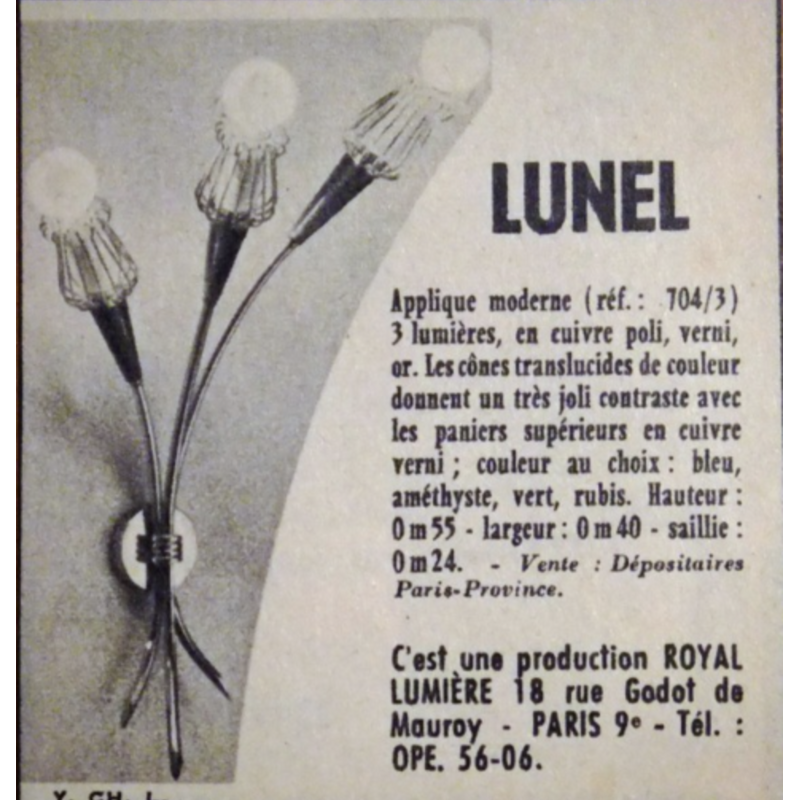 Paire d'appliques Muguet édition Lunel - 1950