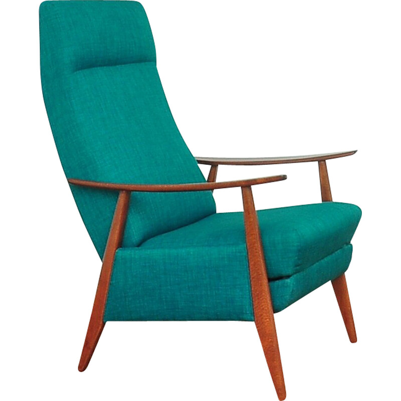 Türkisfarbener Vintage-Sessel mit klappbarer Fußstütze, 1960er Jahre
