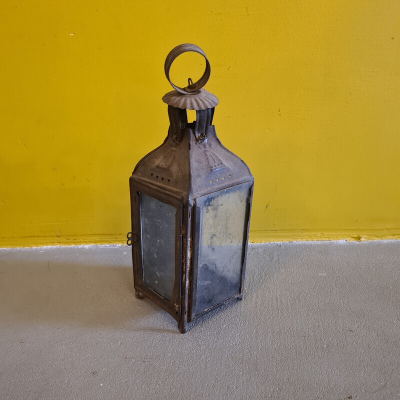 Lanterne à bougie ambulante vintage en métal, 1900