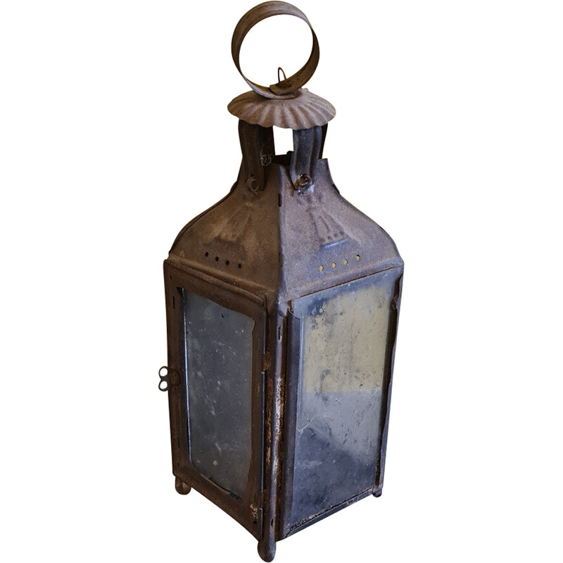 Lanterna a candela da passeggio francese d'epoca in metallo, 1900