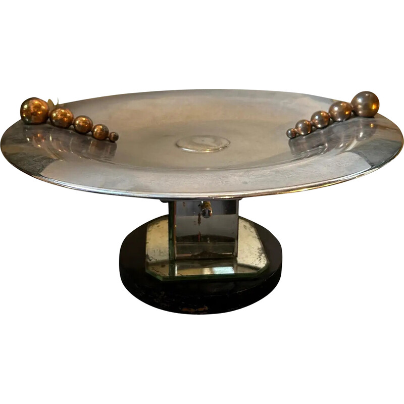 Suporte de centro de mesa italiano vintage Art Deco em vidro espelhado e  metal cromado, anos