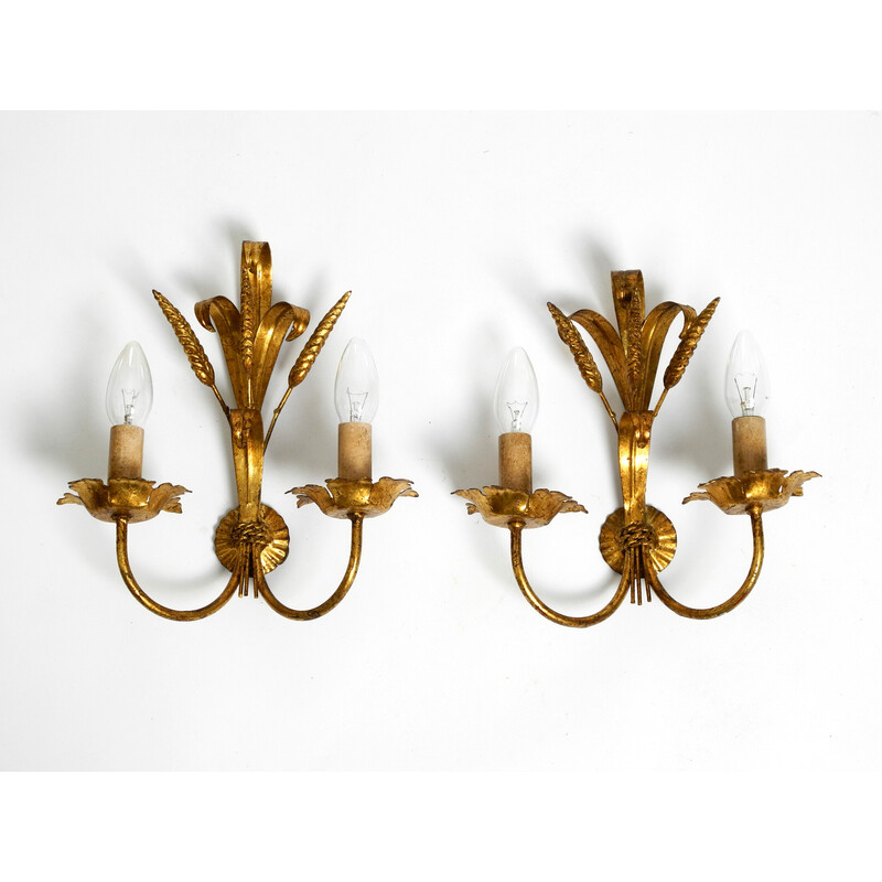 Paar goldene Wandlampen aus Metall von Hans Kögl, 1960
