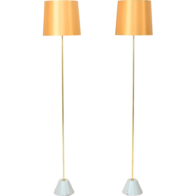 Pair of vintage floor lamps with orange shade