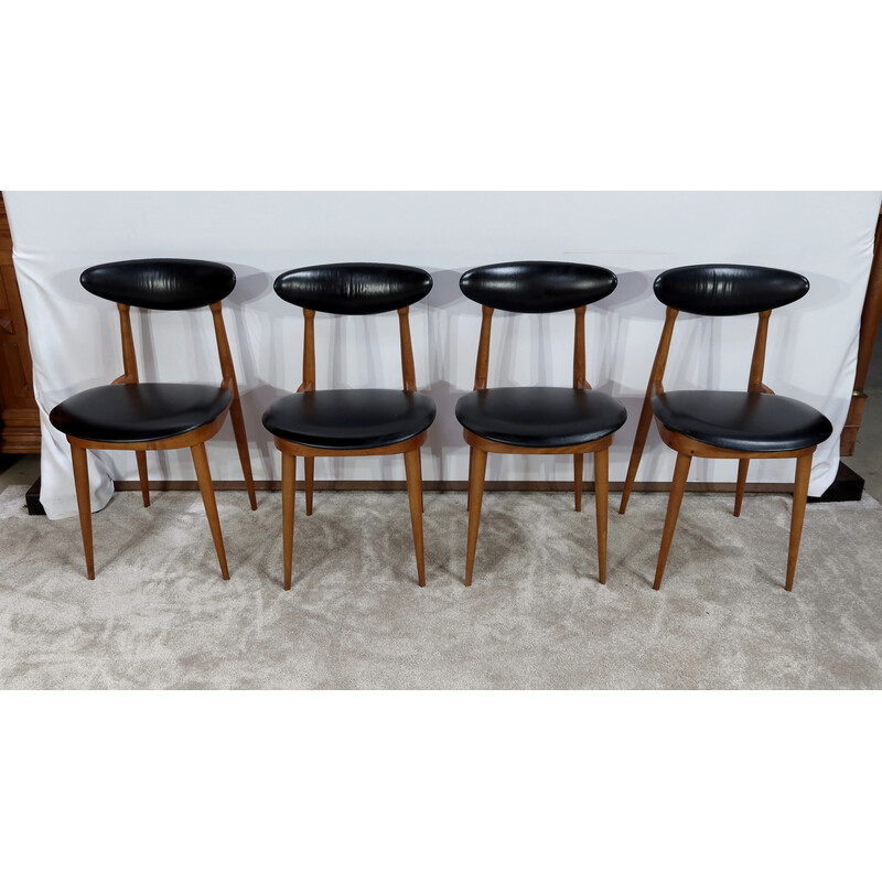 Suite de 4 chaises vintage modèle « Licorne » par Pierre Guariche pour  Baumann, 1960