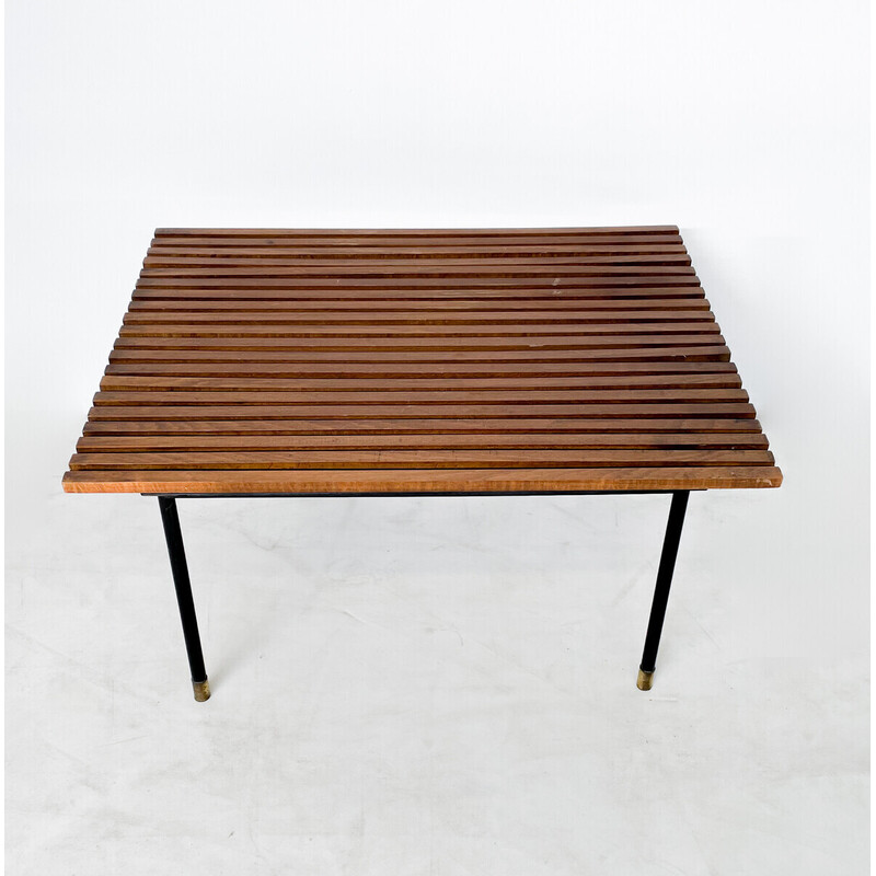 Tavolino in ferro nero e legno della metà del secolo scorso