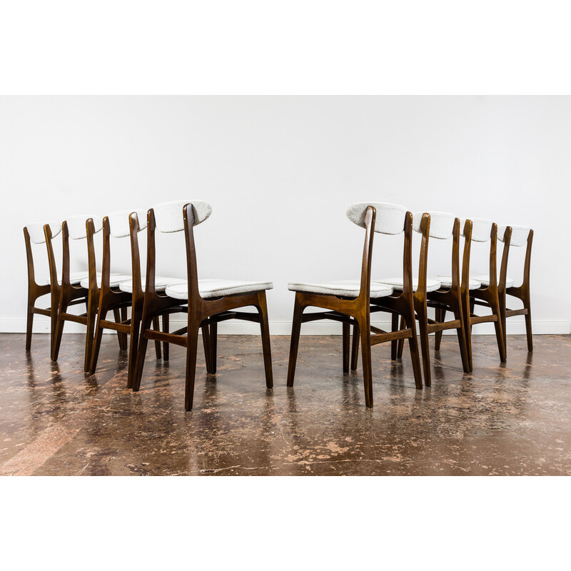 Conjunto de 8 sillas de comedor blancas vintage de Rajmund Teofil Hałas,  años 60