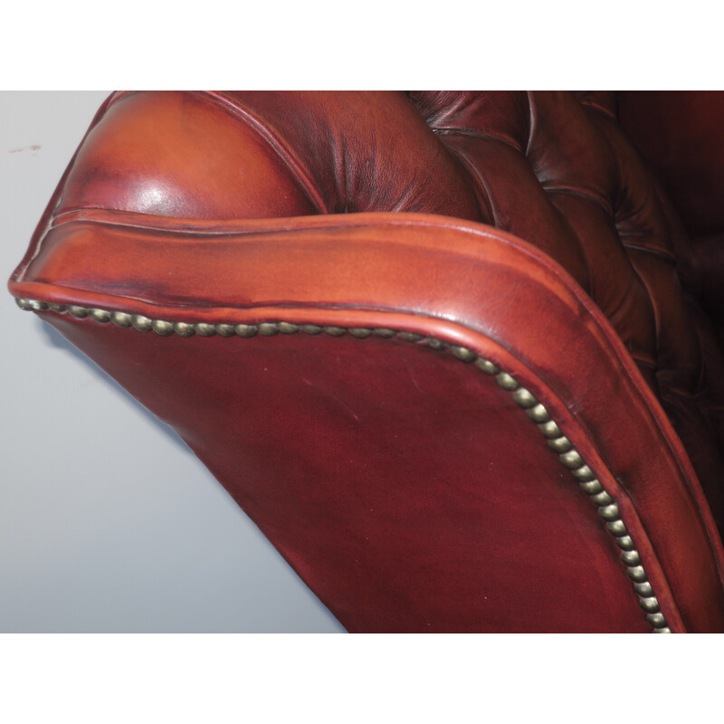 Poltrona Chesterfield vintage in pelle abbottonata rosso-marrone, 1970