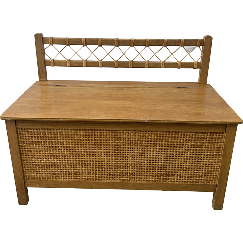 Vintage wood and rattan toy chest, 1960