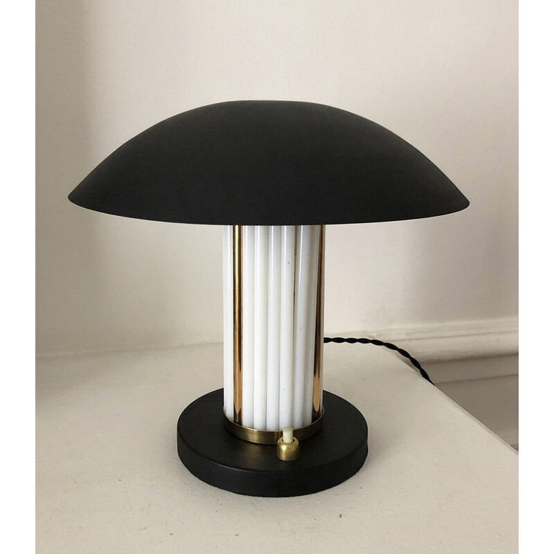 Lampe champignon vintage en laiton et verre oplain, 1930-1950
