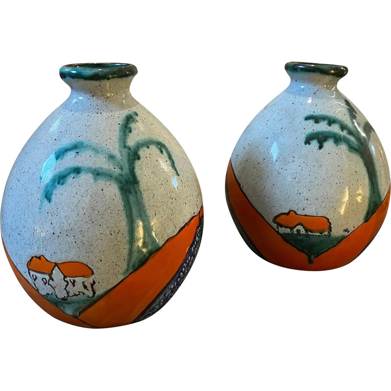 Coppia di vasi vintage in ceramica dipinta di Ceramique De Bruxelles, 1970