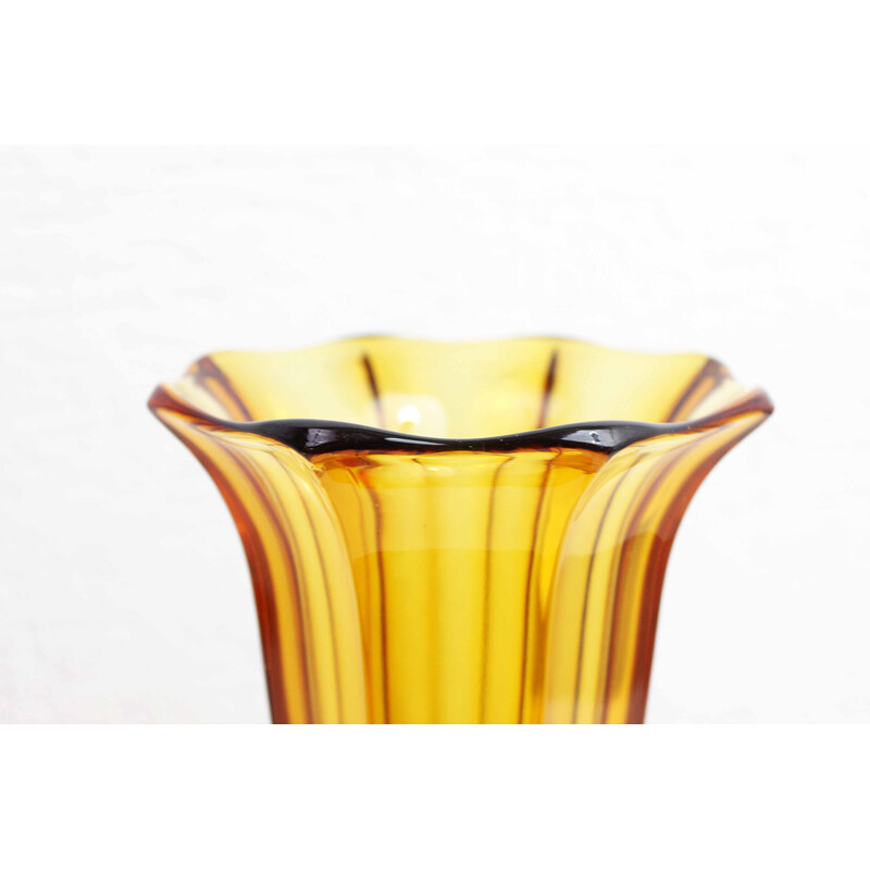 Vase vintage Art Deco ambré en verre, 1930