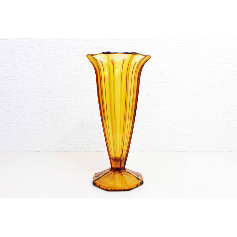 Vintage amber Art Deco glass vase, 1930