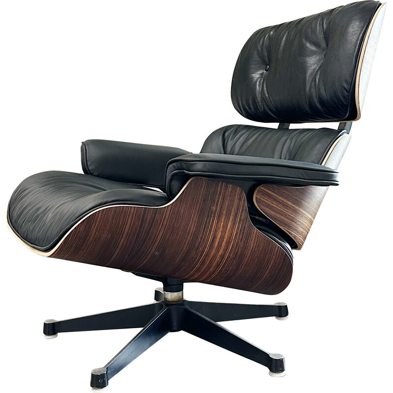 Vintage ES670 Stuhl aus Rosenholz und schwarzem Leder von Herman Miller  Eames für Vitra