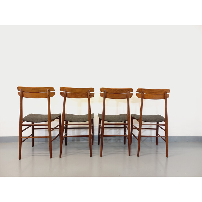 Suite di 4 sedie vintage in teak e tessuto di Francor Ospitaletto, 1950-1960
