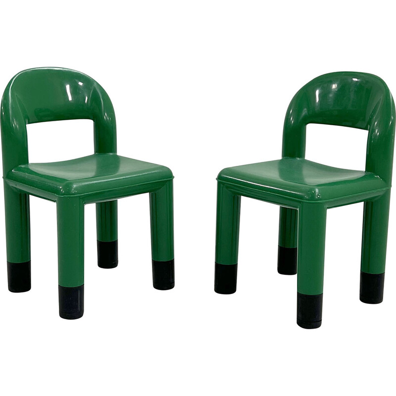 Coppia di sedie per bambini in plastica verde vintage di Omsi, 2000