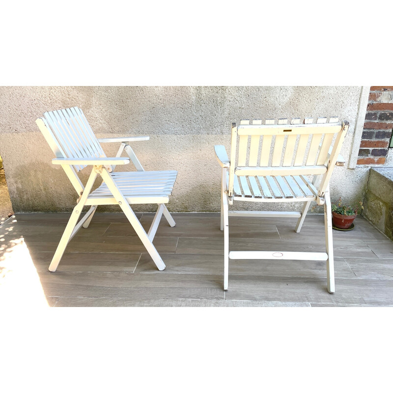 Paire de fauteuils de jardin pliants vintage en bois