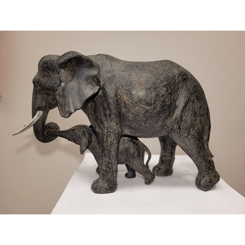 Escultura vintage "Elefantes" en fibra de vidrio, Francia años 80