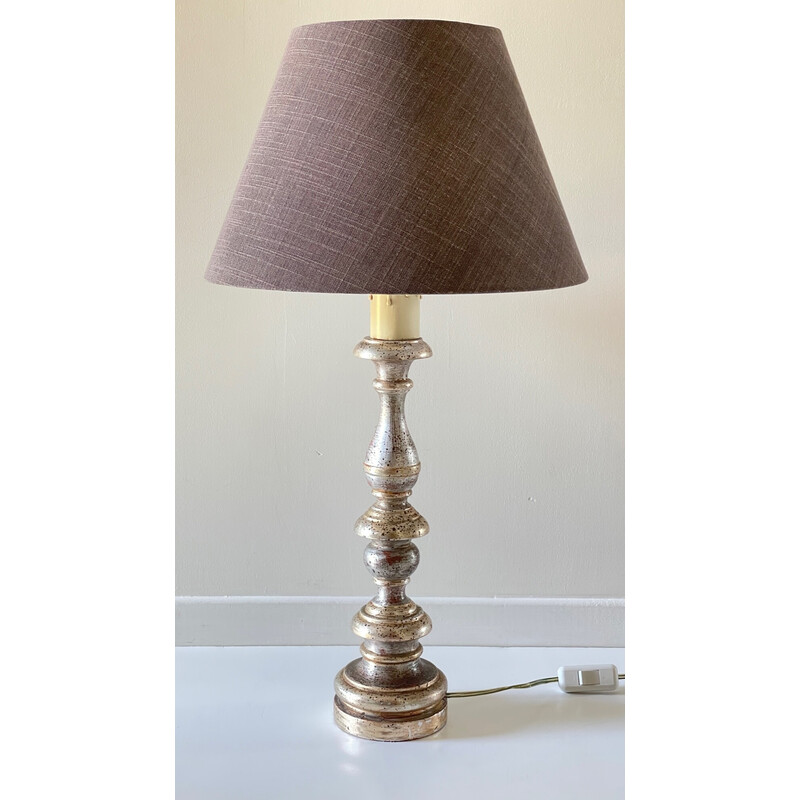 Vintage verzilverde houten tafellamp l'Acropole