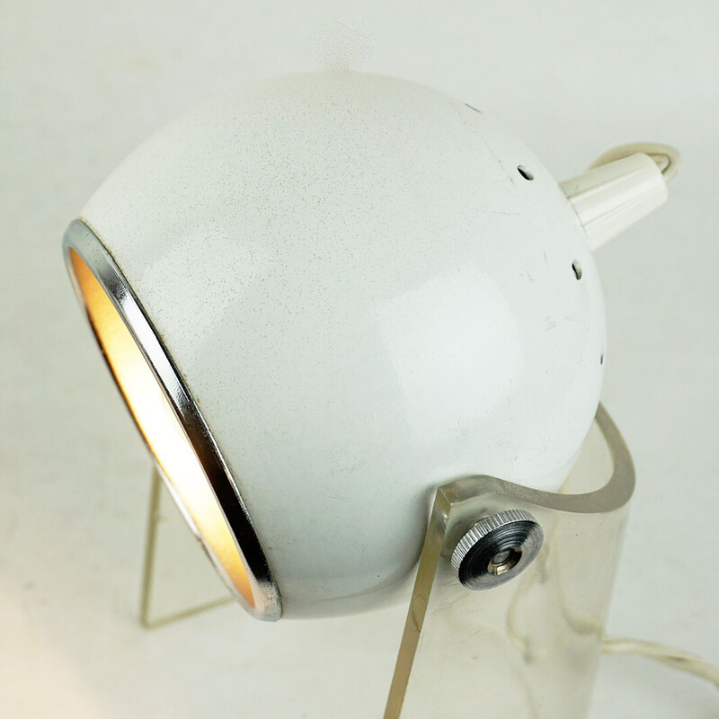 Paar italienische Space Age Tischlampen aus weißem Lack und Plexiglas Eyeball, 1960er Jahre
