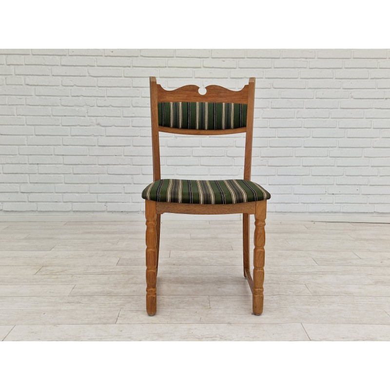 Conjunto de 6 cadeiras dinamarquesas vintage em madeira de carvalho e lã para mobiliário, década de 1970
