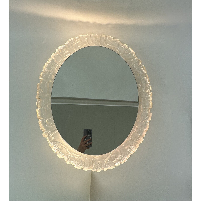 Hillebrand vintage Lucite wall oval mirror with backlight, Germany 1970s