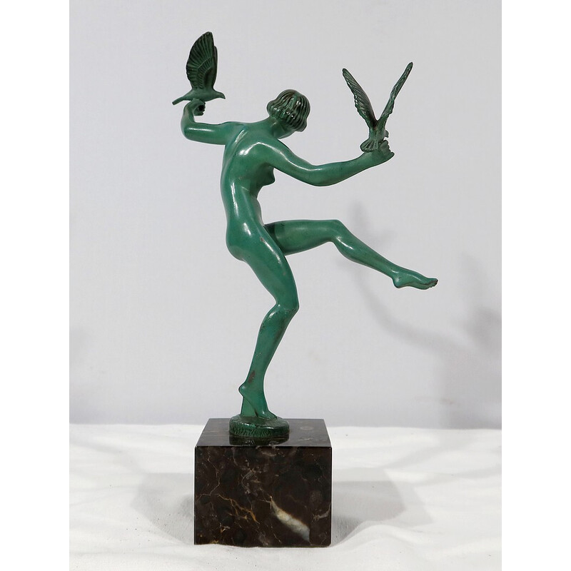 Vintage Art Deco sculpture "La Danseuse aux Colombes" by Briand