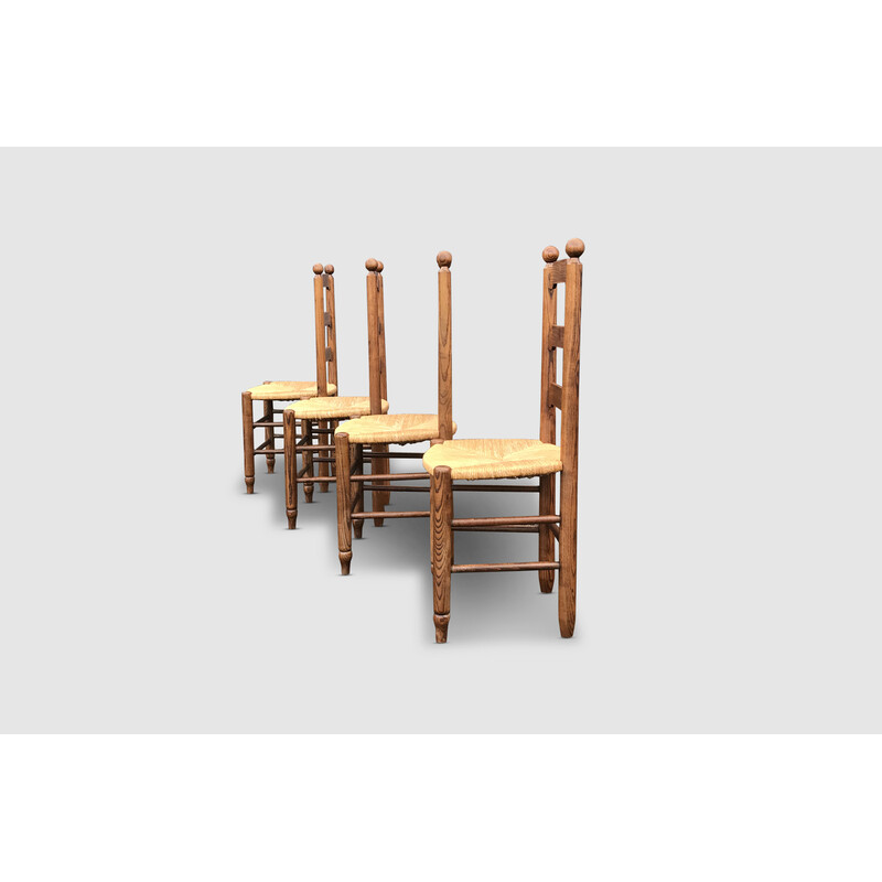 Set di 4 sedie da pranzo rustiche vintage in legno di quercia e vimini di  Georges