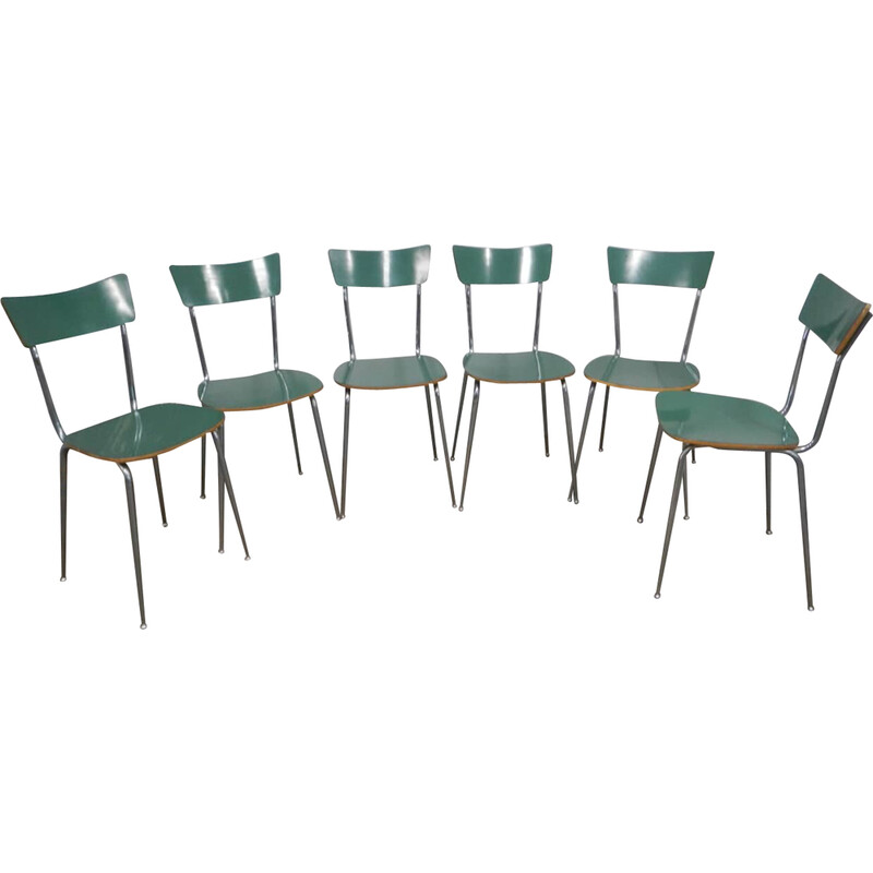 Conjunto de 6 cadeiras de fórmica vintage em fórmica verde e estrutura  metálica