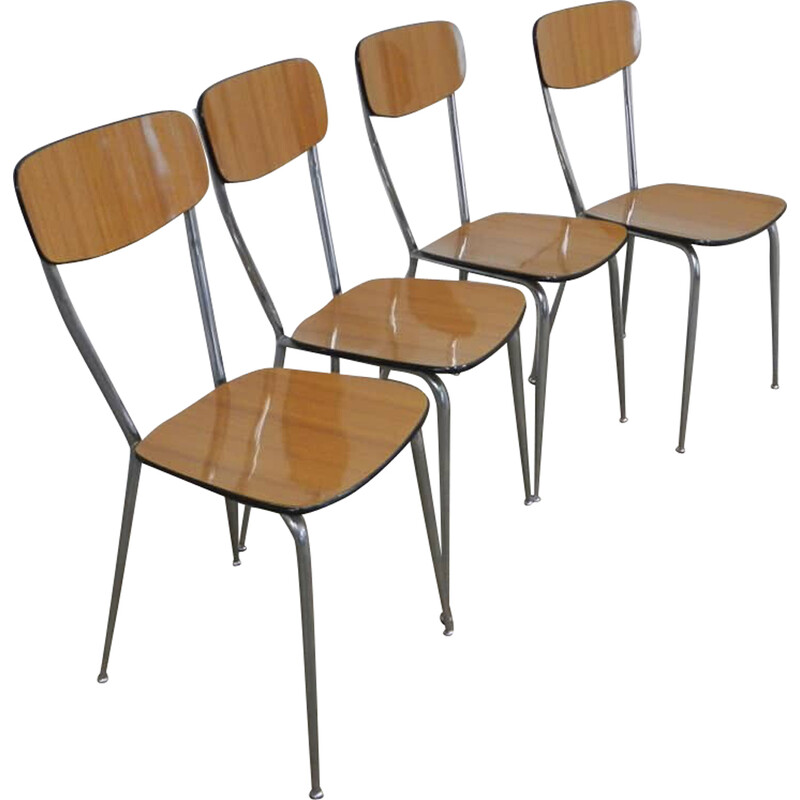 Set di 4 sedie vintage in formica marrone, 1950