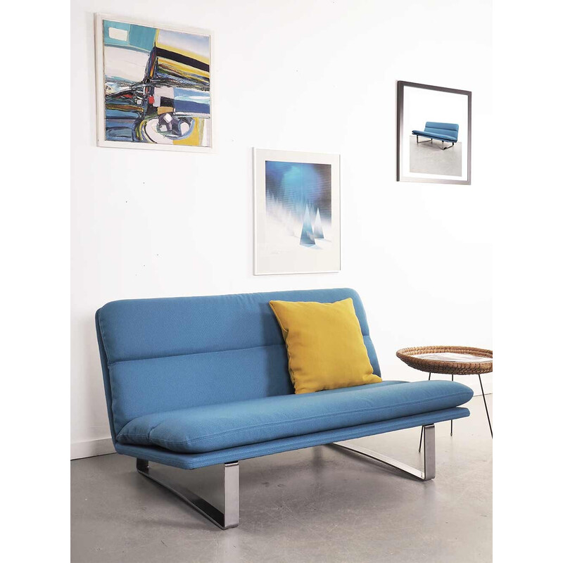 Vintage blue sofa C683 by Kho Liang Ie for Artifort