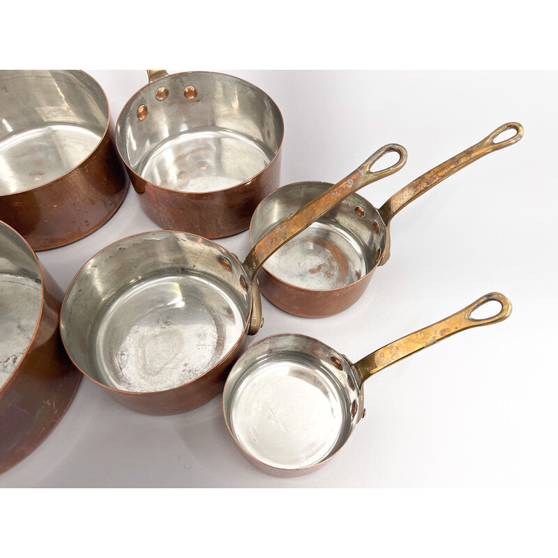 Set of 6 vintage French copper sauce pans