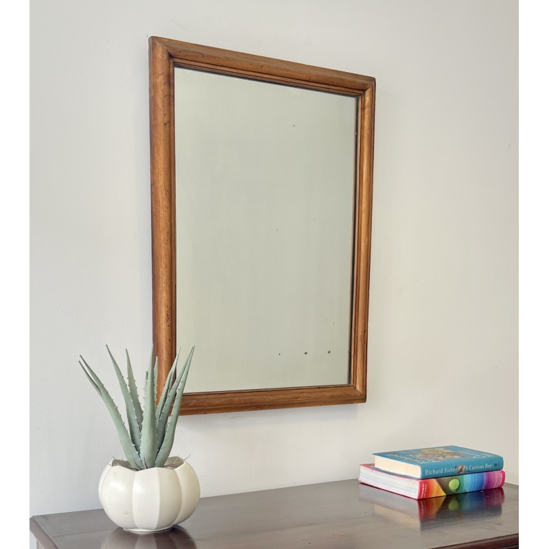 Espelho de parede retangular vintage com moldura de madeira