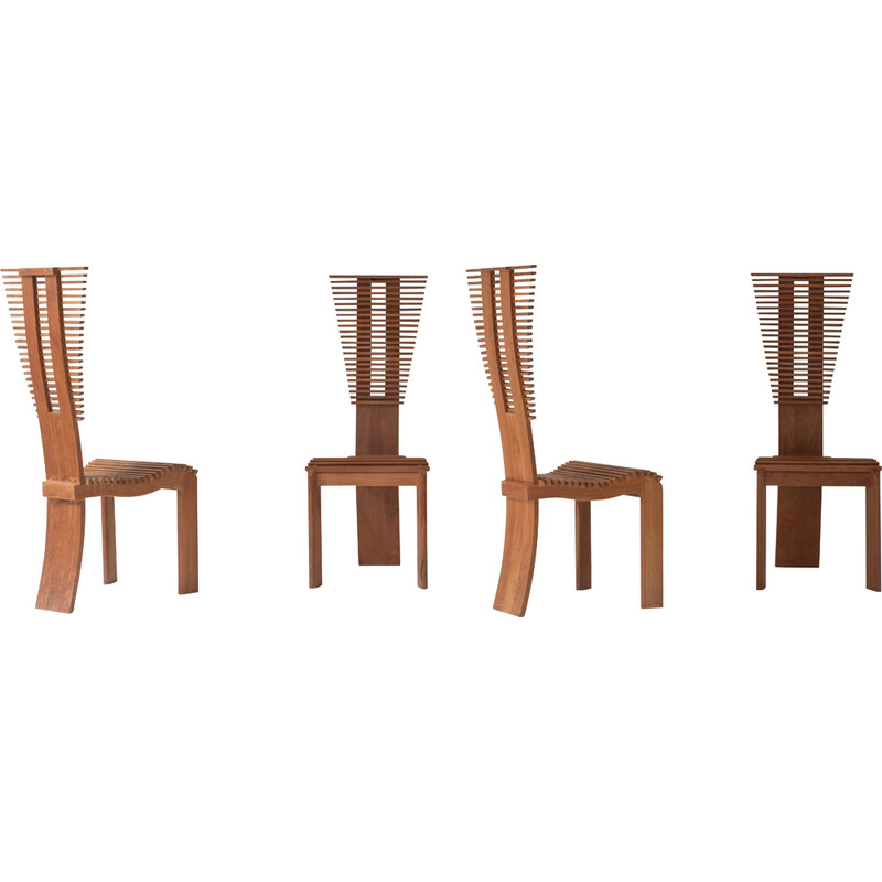 Set of 4 vintage high-back teak dining chairs, 1960