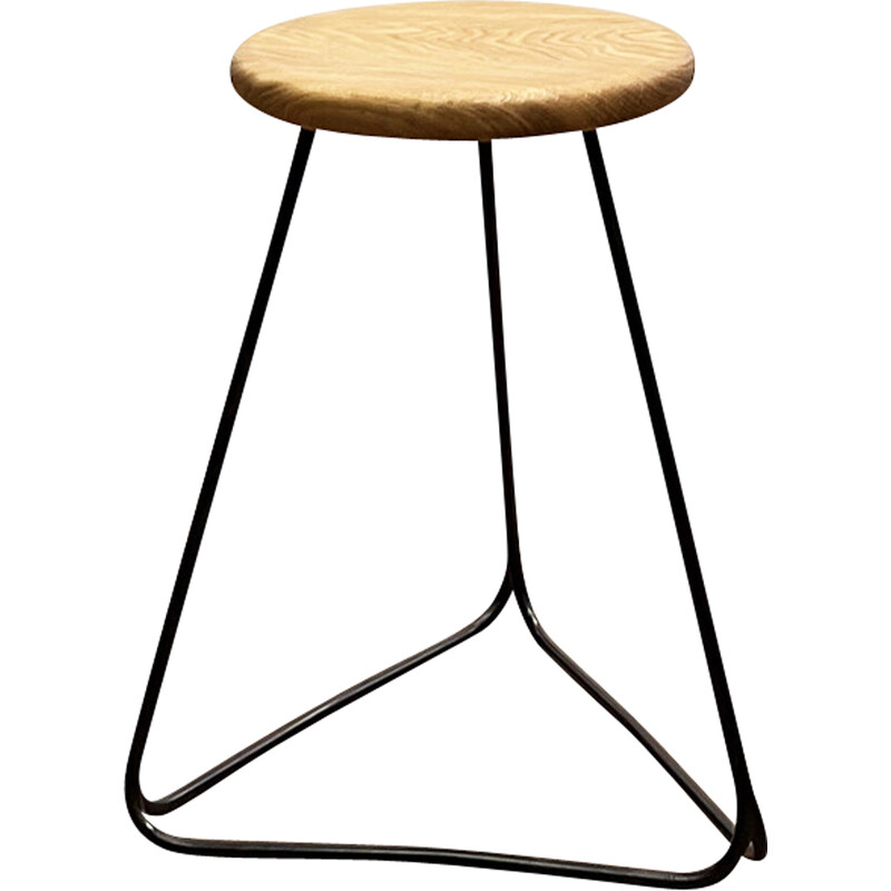 Vintage bar stool in steel and solid oakwood
